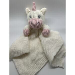 Modern Baby Knit Unicorn Security Blanket Cream & Pink